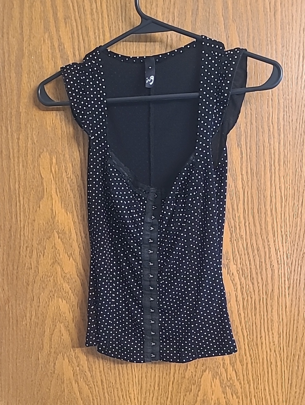 Vintage Ing Black Polka Dot Sleeveless Hook-and-Eye Camisole/ Blouse